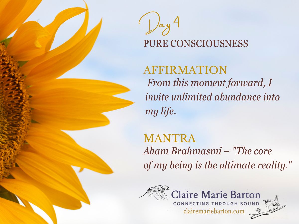 Day 4 affirmation and mantra graphic for Deepak Chopra's 21 Days of Abundance Meditations.